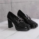 2023 New Loafers Shoes Women's Fashion Retro Metal Buckle Single Shoes Women's Casual PU Leather Shoes Heels Women