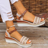 Breakj New Large-Size Thick Bottom Slope And Casual Sandals Women Buckle High-Heeled Fabric Fish Mouth