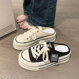 Summer New Thick Soles Increase Slippers Trend All Lazy People A Slip-on Half Drag Fashion Casual Canvas Shoes
