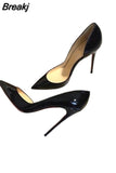 Black Matte High Heels Shoes Woman Pumps 12cm Tacones Pointed Toe Stilettos Sexy Deep Cleavage Wedding QKOU012