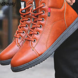 Autumn Winter Warm Short Plush Sneakers Men Casual Shoes for Adult Quality Vintage PU Leather High Top Shoes Snow