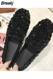 Women Flat Glitter Sneakers Casual Female Slip-On Bling Platform Comfortable Plus Size Loafer Shoes
