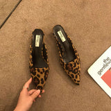 Pointed Mules Fashion Leopard Print Women Slippers Casual Women's Shoes Women Low Heels Elegant Ladies Outdoor