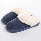 Plus Size Couple Fur Slippers for Women Non Slip Thick Plush Home Slipper Female Flat Heel Keep Warm Cotton Shoes