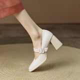 Fashion Spring Autumn Pumps Women High Heels Shoes Chunky Heels Buckle Loafers Platform Black Brown Retro Heels Women