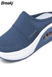 Cushion Slip-On Women Walking Shoes Orthopedic Diabetic Ladies Platform Mules Mesh Lightweight Slippers Wedge Female