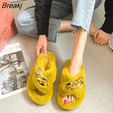 Women's Cross Band Slippers Soft Plush Furry Cozy Open Toe House Shoes Indoor Outdoor Faux Fur Slippers Comfy Slip On