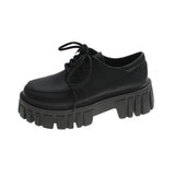 Patent Leather Platform Oxford Shoes for Women 2023 Spring Casual Lace Up Flats Woman Black Chunky Shoes Zapatillas