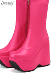 2023 Autumn Women Platform Wedges Boots For Women Zipper Square Head Ankle Boots Ladies Chunky Heels Short Botas