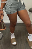 Summer Cargo Shorts Sets Women Sexy Short Pants Street Trousers 2023 Bow Lace Up Crop Top + Hight Waist Pockets