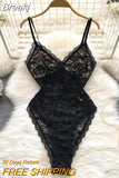 Fashion Summer Bodysuit Women Sexy Black Hollow Out Floral Lace Jumpsuit V-neck Spaghetti Strap Sleeveless Bodycon Body