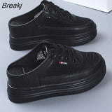 Women's Shoes Summer Mules White Slippers Platform Casual Mesh Hollowed Student Outdoor Breathable Spring Footwear Fashion