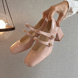 Mary Jane Shoes Ladies Retro Elegant Square Toe Thick High Heels Fashion Outdoor Lady Shoes Mature Sweet Dating Women