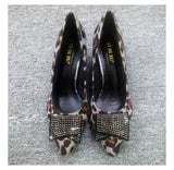 Sexy Leopard Crystal Shoes Pumps 2023 Autumn Shallow Mouth Slope Shoes Woman European American Pointed Wedges Singles