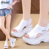 Women 9CM Platform Sandals 2022 Summer New Knitted Fish Mouth Shoes High Heels Chunky Platform Sports Sandals Female
