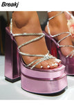 Chunky High Heels Women Sandals 2023 Hot Fashion European Style Sexy Rhinestone Sandals Strappy Women Shoes Party