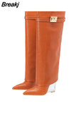 Decoration Women's high boots Genuine Leather Slip-on long boots Pointed Toe High Heels Shoes for women chelsea boots