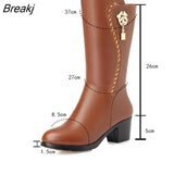Winter Knee High Boots Wool Fur Inside Warm Shoes Women High Heels Soft Leather Shoes Platform Snow Boots Footwear