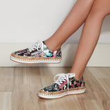 Women Sneakers Fashion Lady Vulcanized Shoes Floral Printed Lace Up Female Flat Shoes Women Loafers Non Slip Casual Shoes