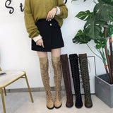 Women's Long Boots Large Women Shoes Thick Heel Lace Up High Heel Round Head Casual Knight Boots Thigh High