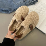 Women's Winter Plush Flat Shoes Outdoor Fashion Round Toe Warm Plush Loafers 2024 New Comfy Curly Sheep Fur Woman Cotton
