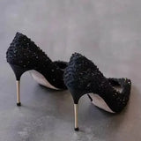 New High Heels Shoes Elegant Ladies Stilettos Womens Pumps Shoes Pointed Black Etiquette Professional Shoes Wedding
