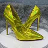 colorful women shoes 8cm 10cm 12cm high heels pointed toe plus size 33-45 work party dating slip on pumps QP186