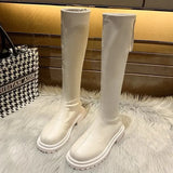 Women Thigh High Boots Women Casual Plush Knee Boots Brand Designer Zip Ladies Leather Long Boots White Mujer Shoes