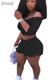 Piece Set Women Off Shoulder Buttons Crop Top Shorts 2 Piece Set Outfits Tracksuit Plus Size Casual Streetwear S-3XL