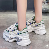 Print Chunky Sneakers Women 2023 Thick Bottom Platform Ladies Sports Shoes Street Fashion Pearl Rhinestone Dad Shoes