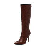 Knee High Boots for Women Sexy Stiletto Snakeskin Print Fashion Thin High Heels Shoes US Size