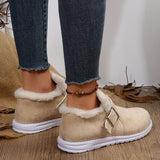 New Keep Warm Winter Shoes for Women Flat Heels Thick Plush Woman Snow Boots Metal Buckle Non Slip Cotton Shoes Plus
