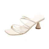 New Women's Slippers Square Toe Grace Narrow Band Solid Casual Sandals Waterproof Block High Ladies