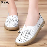 2023 Genuine Leather Shoes Hollow Out Women Ballet Flats Summer Women's Solid Soft bottom Shoes Woman Slip On