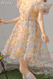 Sleeve One Piece Dress Korean Style Casual 2023 Summer Fairy Elegnat Floral Mini Dress Beach Sweet Short Sleeve Dress