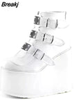 Women Buckle Ankle Boots 2023 Winter Platform Shoes Women High Heel Boots Size 43 Women Boots metal decoration Botas De
