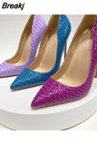 Women super pumps 12cm high heel thin stilettos pointed toe slip on party 10cm 8cm fashion snakelike sexy shoes YG047
