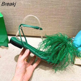 Ladies Flat Sandals Ostrich Feather Stripper Sandal Catwalk Model Fashion Show Female Sandalias Design Trend sandalia