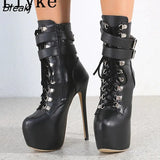 Autumn Winter Platform Boots For Women Sexy Round Toe Buckle Strap Pole Dance High Heels Pumps Fashion Lace-Up Runway