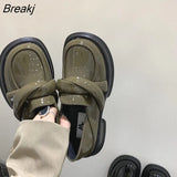 New Black Platform Women Loafers Fashion Round Toe Chunky Heels Retro Flat Shoes Female Slip on Casual Dress Women