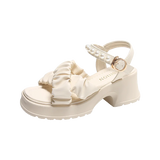 Summer New Open Toe Pearl Button Strap Thick Sole Waterproof Platform Sandals for Women Thick Sole Shoes for