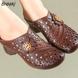 Handmade Women Slippers Genuine Leather Women Shoes 2023 New Summer Slides Hollow Out Retro Leisure Ladies
