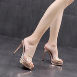 Women Summer 2023 Sexy high-heeled Slides Nightclub Waterproof Ladies Sandals Black Thick Bottom Fine Heel 12cm