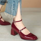 Women's Pumps Mary Patent Leather Jane Ladies Low Heel Shallow Round Toe Solid Party Shoes Zapatos Mujer Primavera Verano