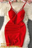 Rhinestone Tassels Mini Party Dress Women Summer new Spaghetti Strap V-neck Sleeveless Backless Slim Fit Night Club