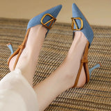 Breakj New Summer High Heels Women's Sandals With A Tip V Buckle Back Empty French