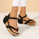 Breakj Summer New Large-Size Rope Pine Cake Thick-Soled Sandals One-Word Buckle With Flat-Soled Women's