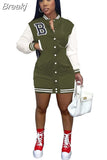 Autumn Long Sleeve Single Breasted Baseball Dress Women Button Sweatshirt Style Mini Dress Fashion Streetwear