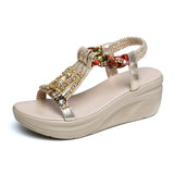 Summer New Slope Heel Sandals Women's Water Drill High Heel Thick Sole Fashionable Muffin Bottom Leather Korean Version Of