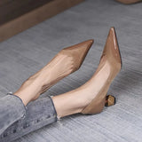 Elegant Women's High Heels Pointed Toe Shoes Houndstooth Metal Embellished Boat Shoes Party Dress